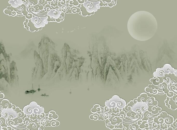 3D Mountains Clouds Boat Wall Mural Wallpaper 2342- Jess Art Decoration