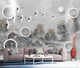 3D Mountain Circle Ball Crane Wall Mural Wallpaper 1257- Jess Art Decoration