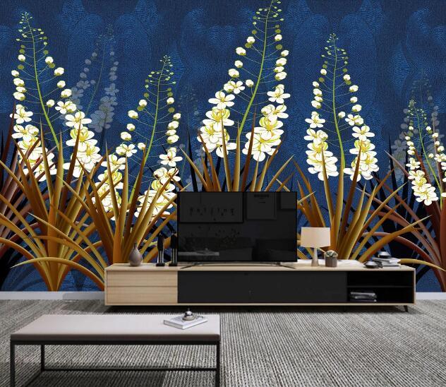 3D Blue Flower Plants Wall Mural Wallpaper 2204- Jess Art Decoration