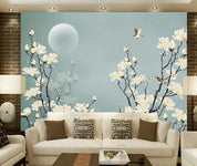 3D Blue Magnolia Bird Wall Mural Wallpaper 2160- Jess Art Decoration