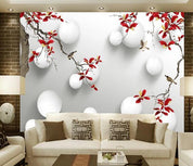 3D Branch Bird Ball Wall Mural Wallpaper 2100- Jess Art Decoration