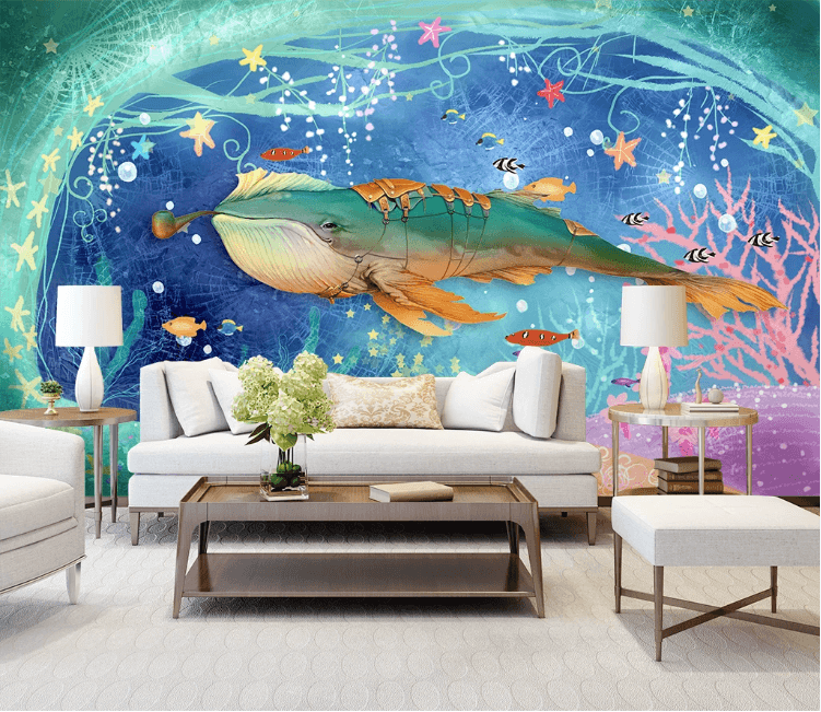 3D Cartoon Seabed Shark Wall Mural Wallpaper 2315- Jess Art Decoration