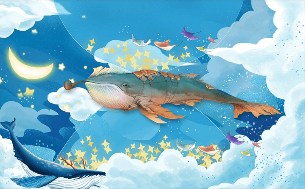 3D Blue Shark Moon Star Wall Mural Wallpaper 2275- Jess Art Decoration