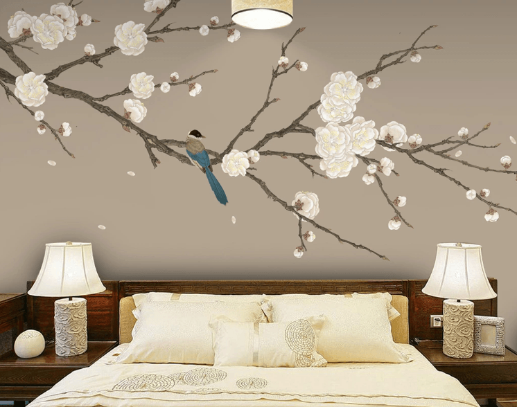 3D Branch Blossom Bird Wall Mural Wallpaper 1825- Jess Art Decoration