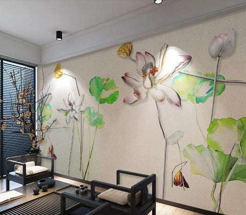 3D Lotus Leaves Wall Mural Wallpaper 1877- Jess Art Decoration