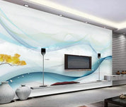 3D Blue Wavy Tree Boat Wall Mural Wallpaper 1455- Jess Art Decoration