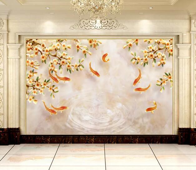 3D Blossom Fish Wall Mural Wallpaper 1285- Jess Art Decoration