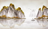 3D Mountains River Boat Wall Mural Wallpaper 2700- Jess Art Decoration