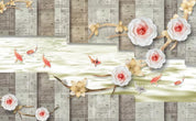 3D Blossom Branch Fish Brick Wall Mural Wallpaper 1999- Jess Art Decoration