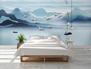 3D Blue Mountains Boat Bird Wall Mural Wallpaper 2247- Jess Art Decoration