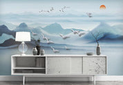 3D Blue Mountains Boat Bird Wall Mural Wallpaper 2247- Jess Art Decoration