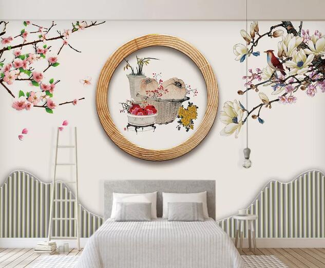 3D Blossom Magnolia Circle Food Wall Mural Wallpaper 2242- Jess Art Decoration