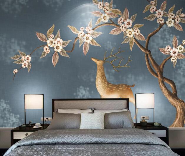 3D Blossom Elk Tree Wall Mural Wallpaper 1537- Jess Art Decoration