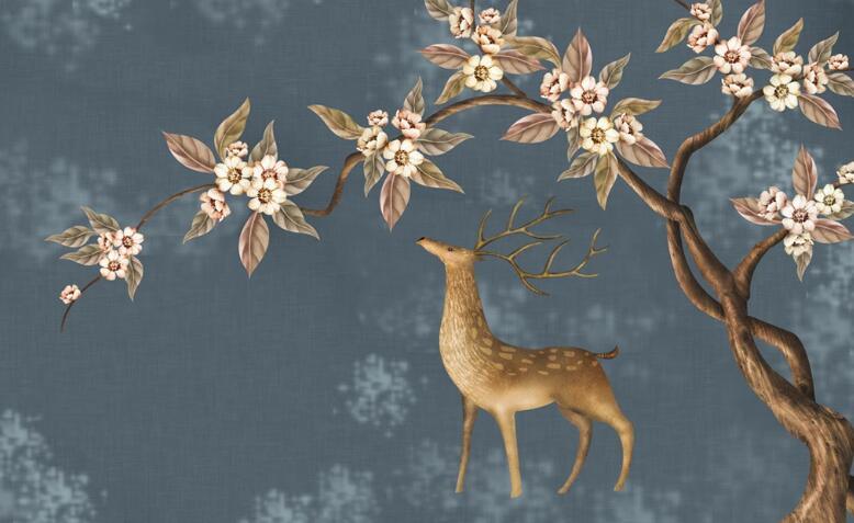 3D Blossom Elk Tree Wall Mural Wallpaper 1537- Jess Art Decoration
