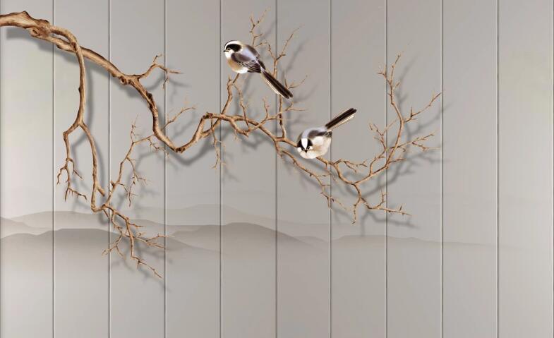 3D Board Branch Bird Wall Mural Wallpaper 2188- Jess Art Decoration