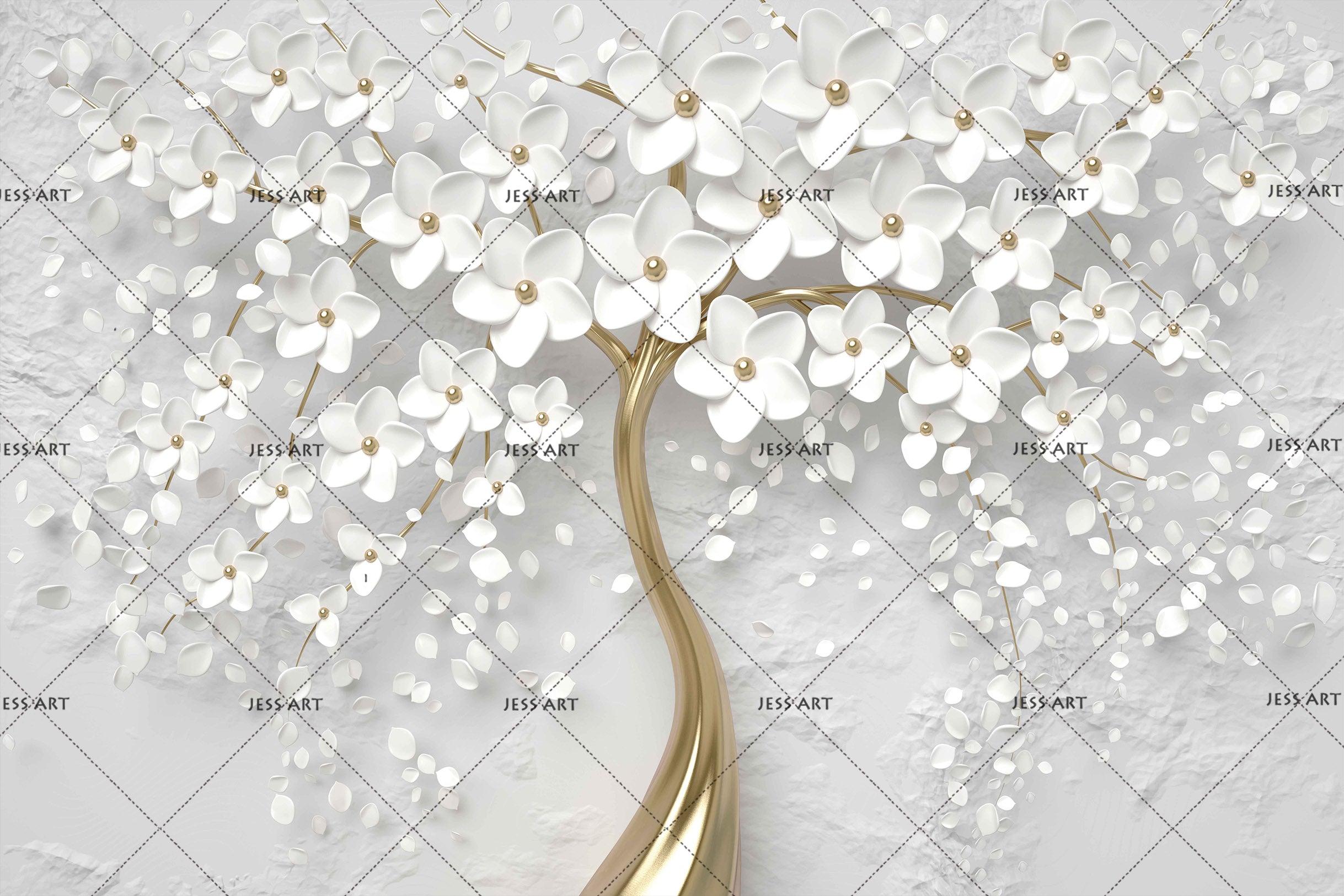 3D White Floral Tree Relief Wall Mural Wallpaper 122- Jess Art Decoration