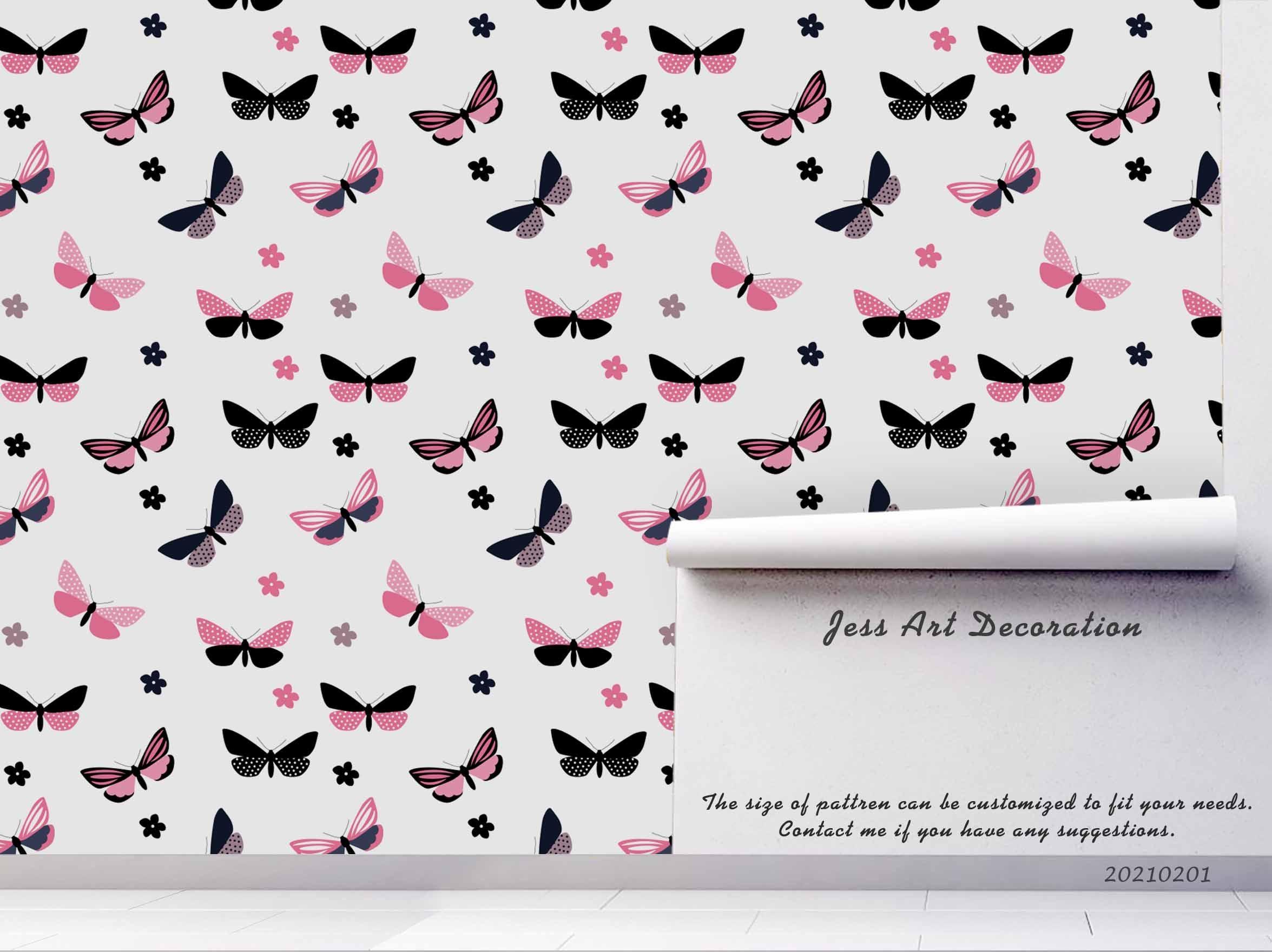 3D Hand Drawn Animal Pink Butterfly Wall Mural Wallpaper LQH 79- Jess Art Decoration