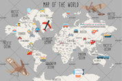 3D Cartoon Grey World Map Wall Mural Wallpaper LQH 97- Jess Art Decoration