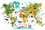 3D Cartoon World Map Animals Wall Mural Wallpaper LQH 168- Jess Art Decoration