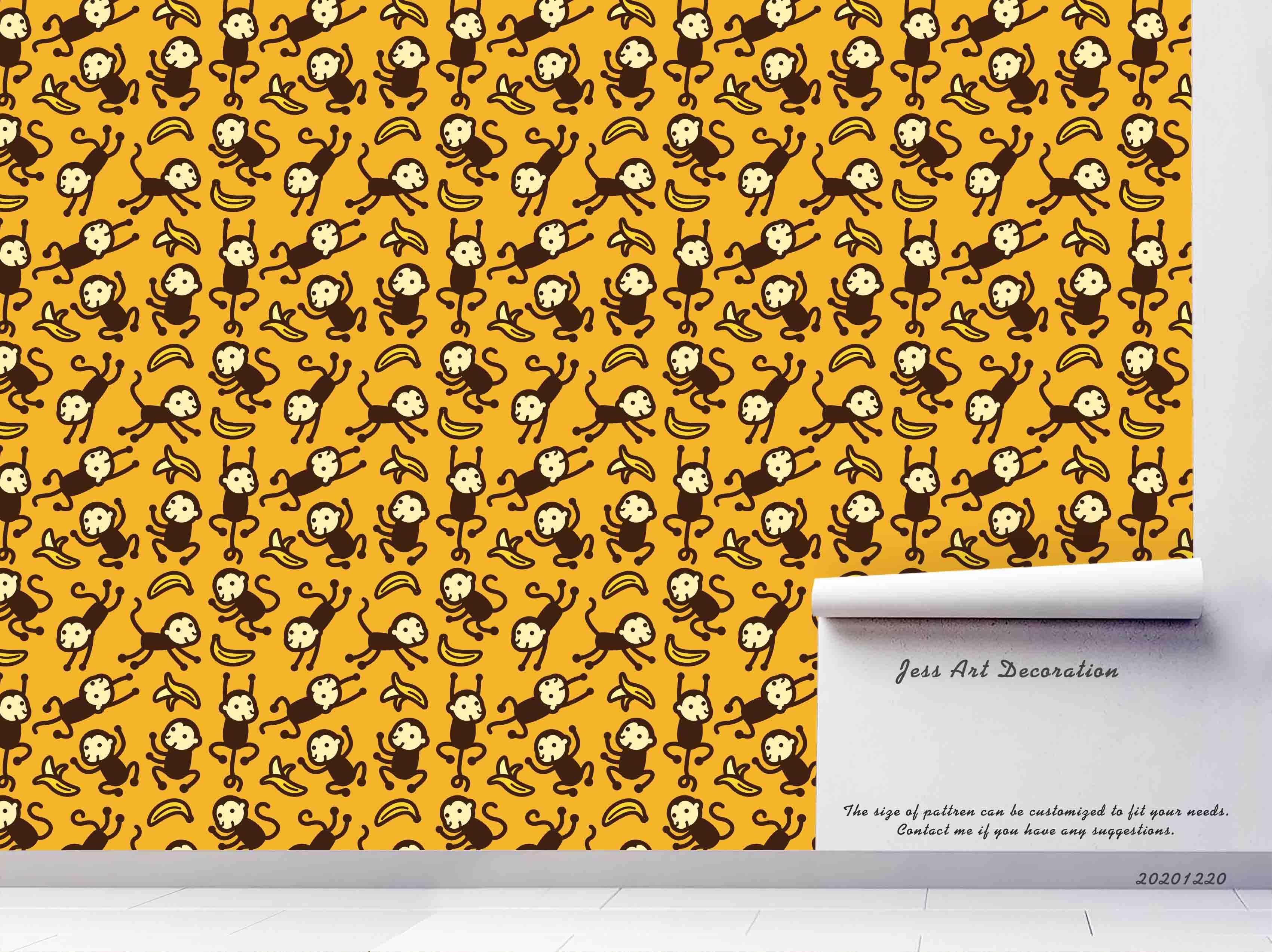 3D Hand Drawn Animal Monkey Yellow Wall Mural Wallpaper LQH 132- Jess Art Decoration