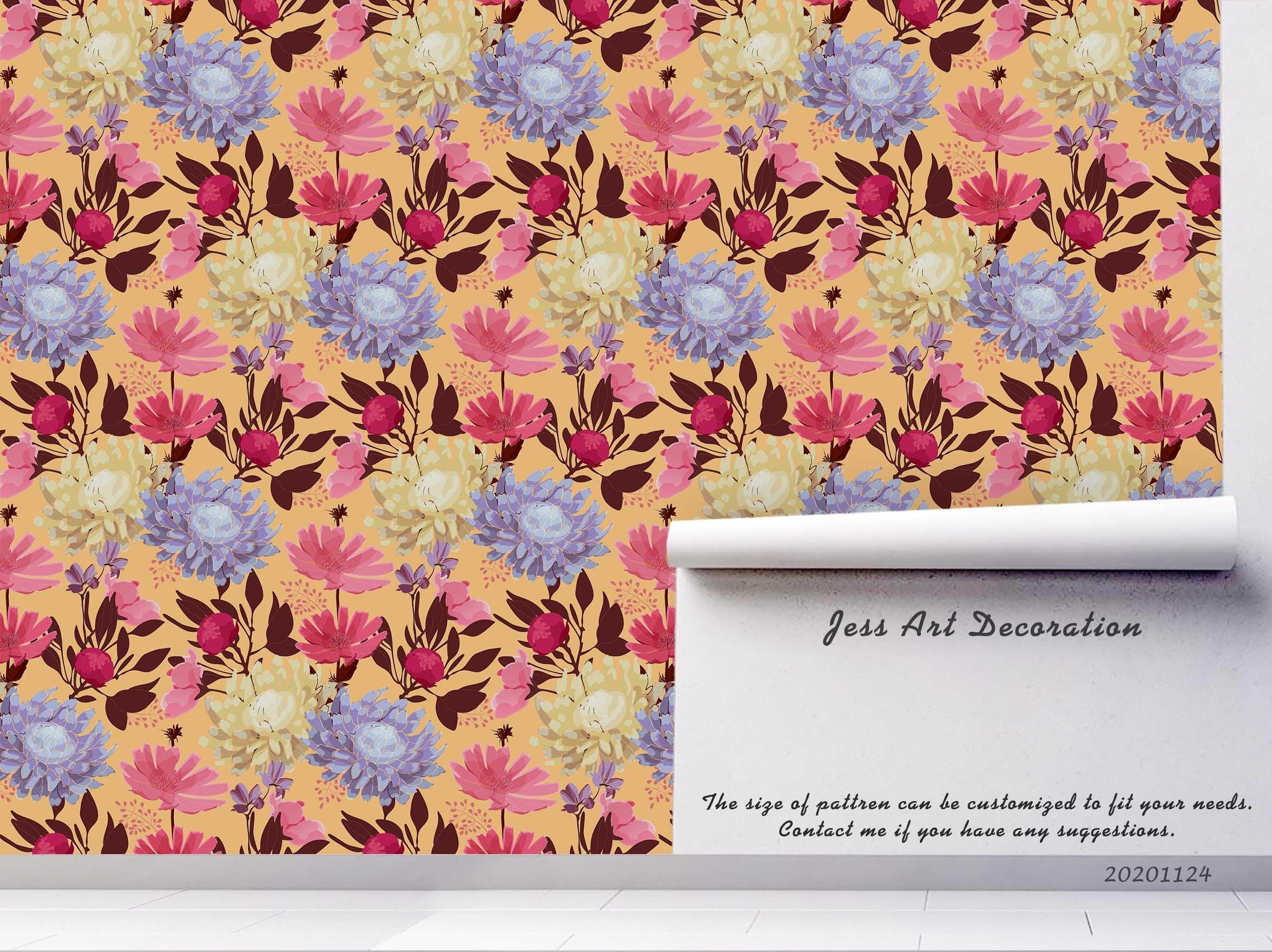 3D Hand Drawn Colorful Floral Leaves Plant Wall Mural Wallpaper LXL- Jess Art Decoration