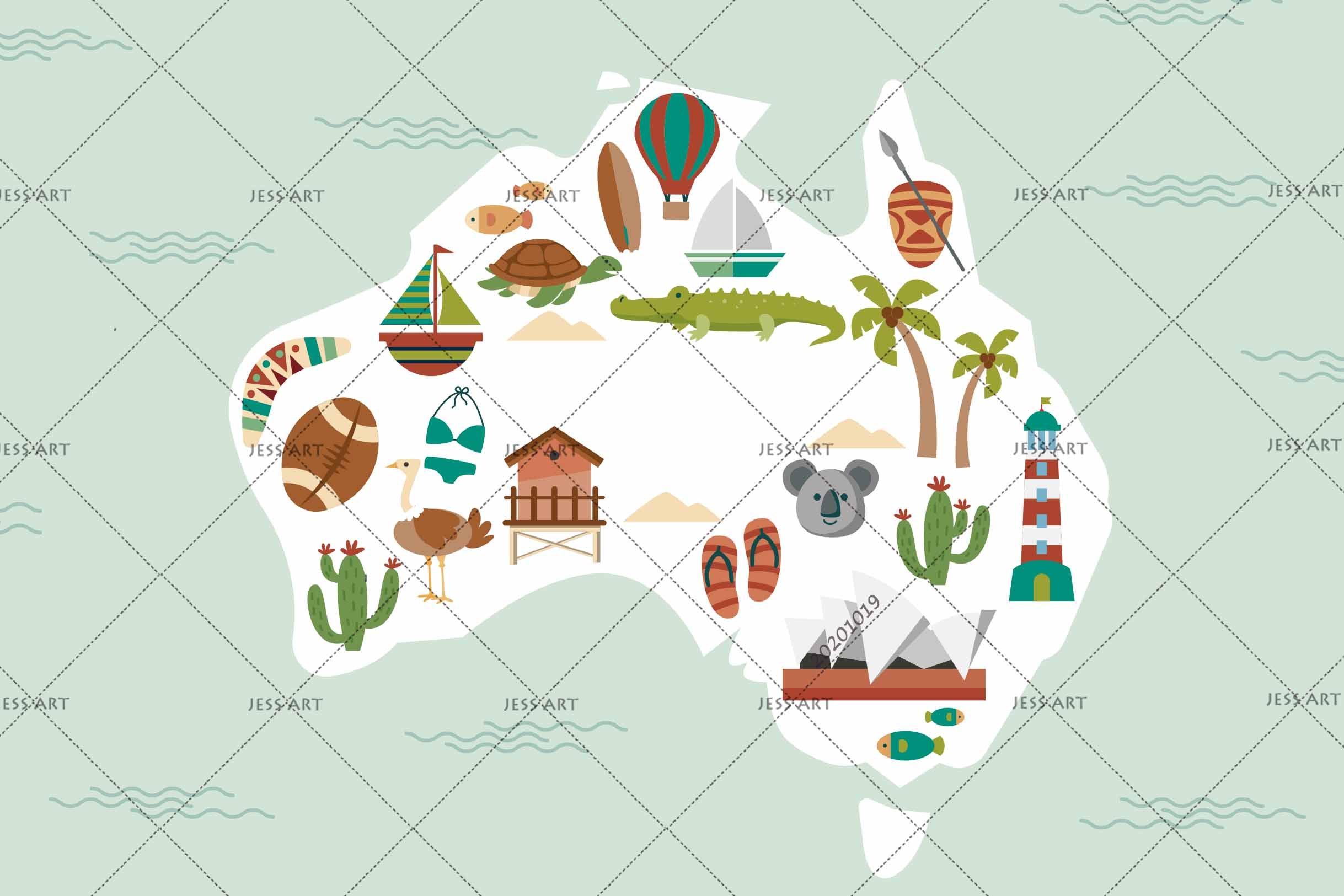 3D Cartoon Australia Republic Map Wall Mural Wallpaper WJ 9403- Jess Art Decoration