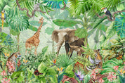 3D Green Forest Animals Wall Mural Wallpaper 03- Jess Art Decoration