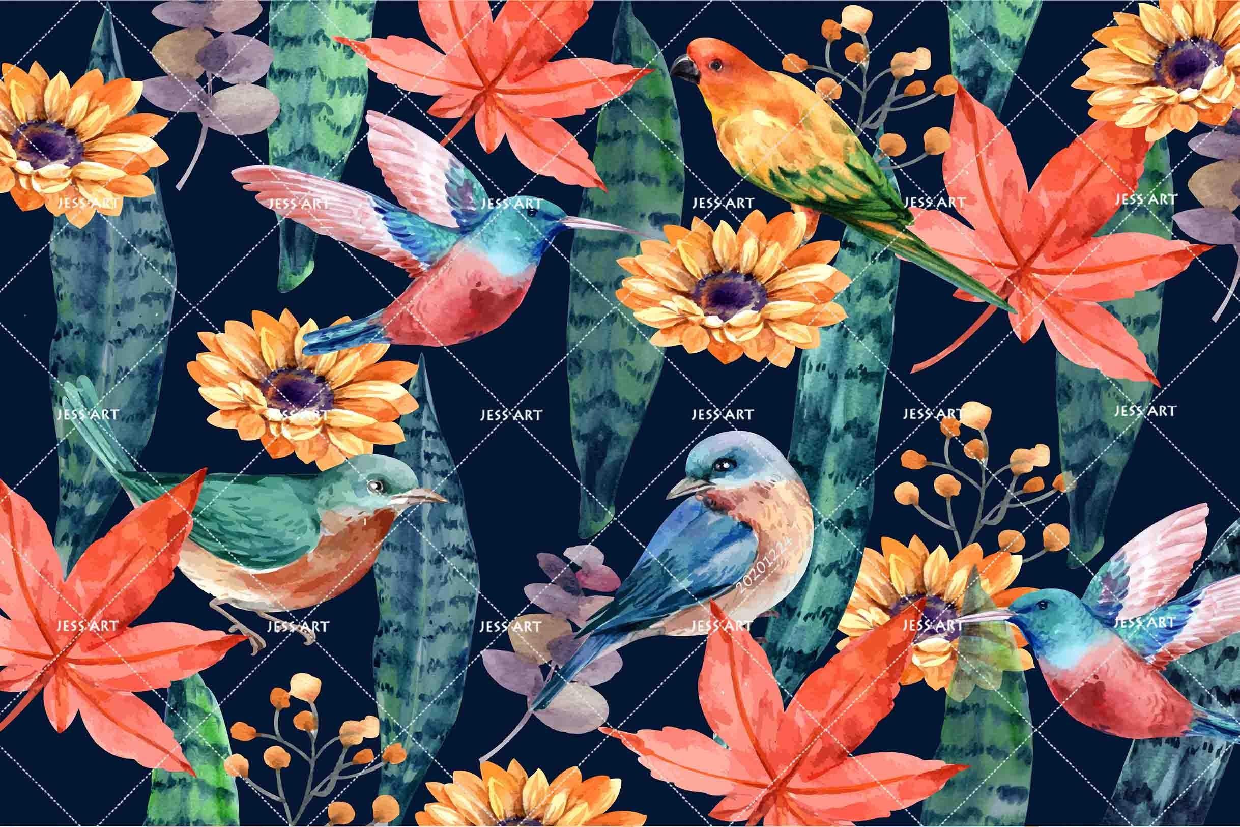 3D Tropical Plant Leaf Floral Bird Wall Mural Wallpaper LQH 10- Jess Art Decoration
