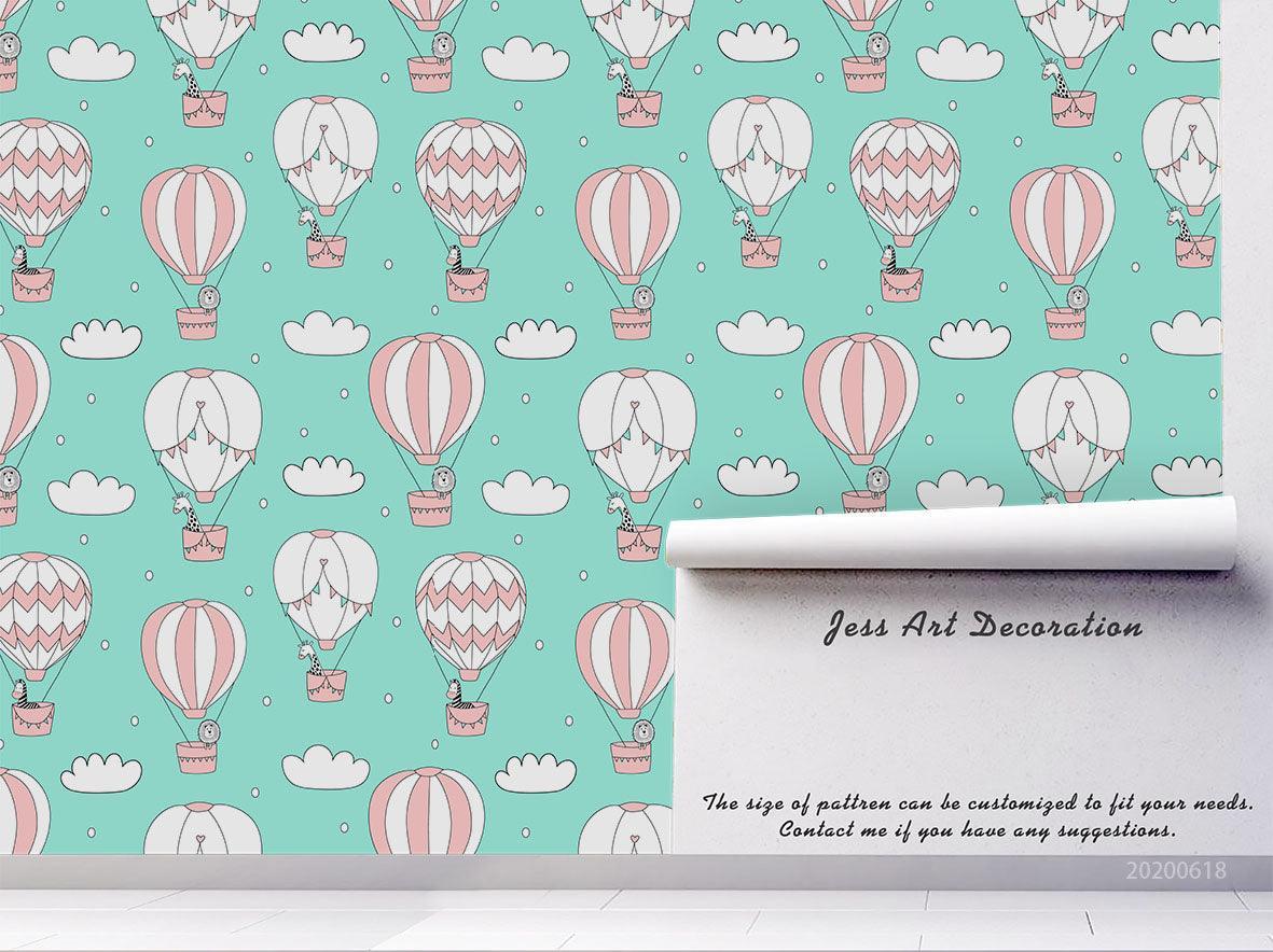 3D Cartoon Hot Air Balloon Green Wall Mural Wallpaper A104 LQH- Jess Art Decoration