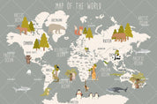 3D Cartoon Grey Forest World Map Wall Mural Wallpaper LQH 99- Jess Art Decoration