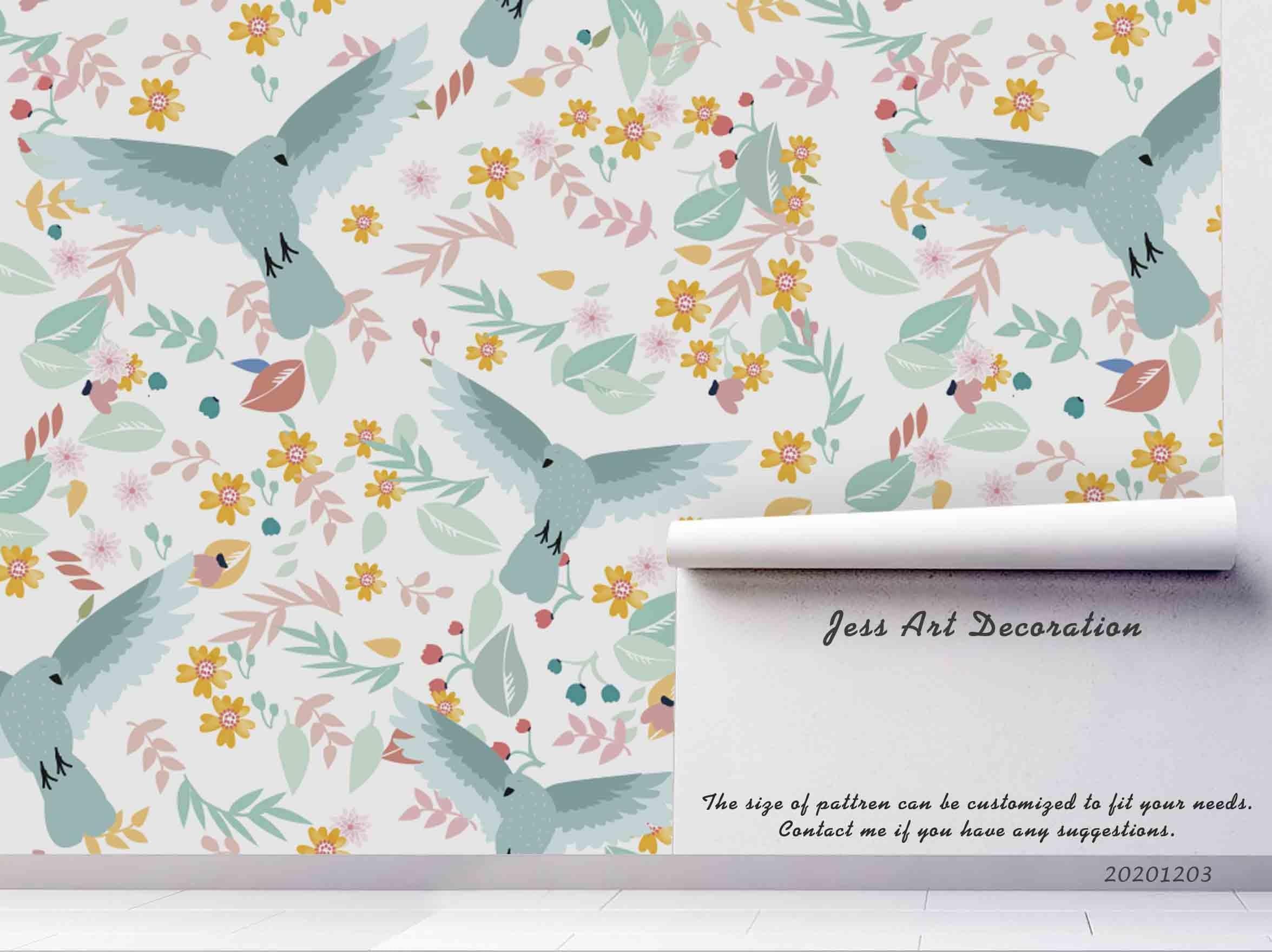 3D Hand Drawn Cartoon Floral Leaves Plant Pigeon Wall Mural Wallpaper LXL- Jess Art Decoration