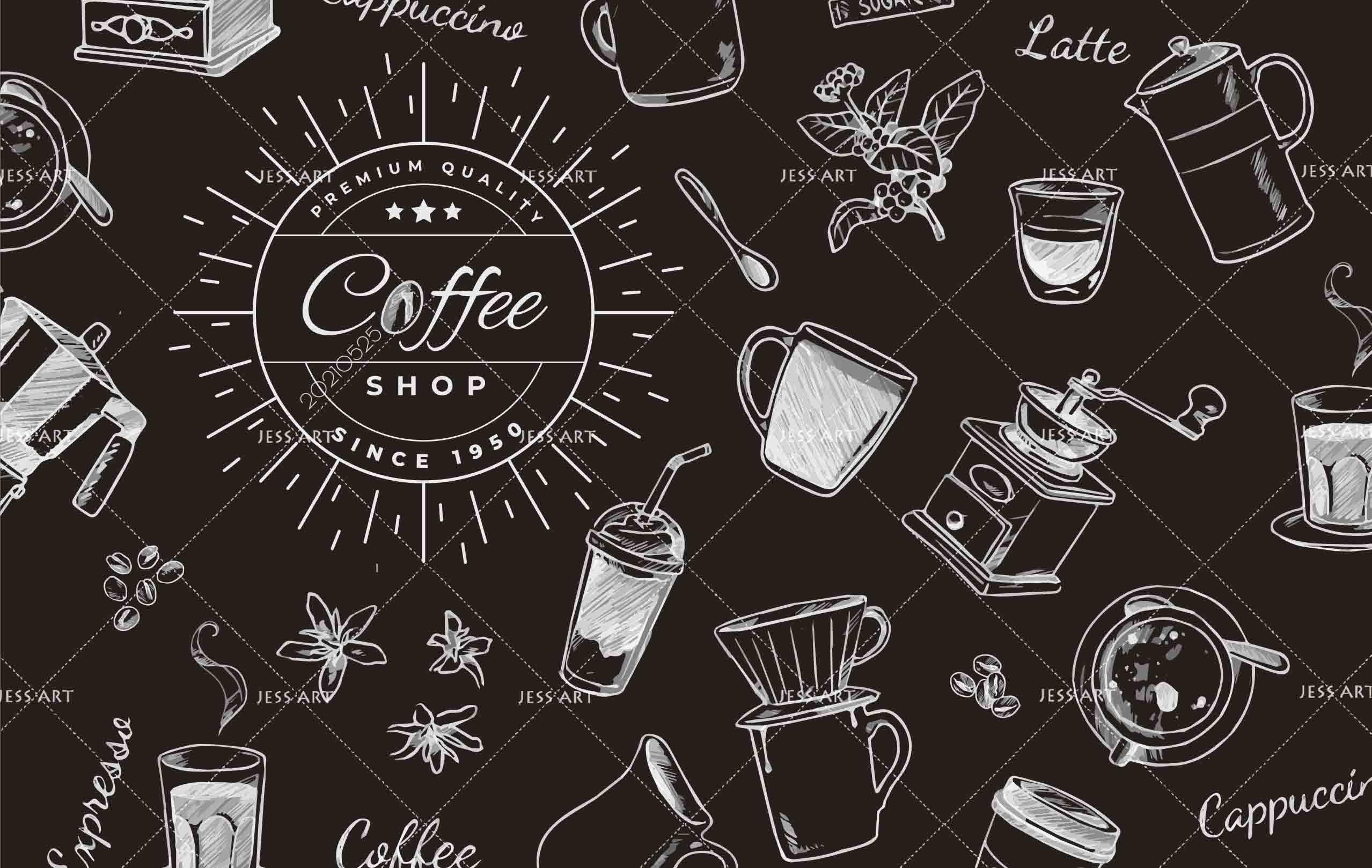 3D  Black  White  Coffee Shop Black Background   Wall Mural Wallpaper SWW12- Jess Art Decoration