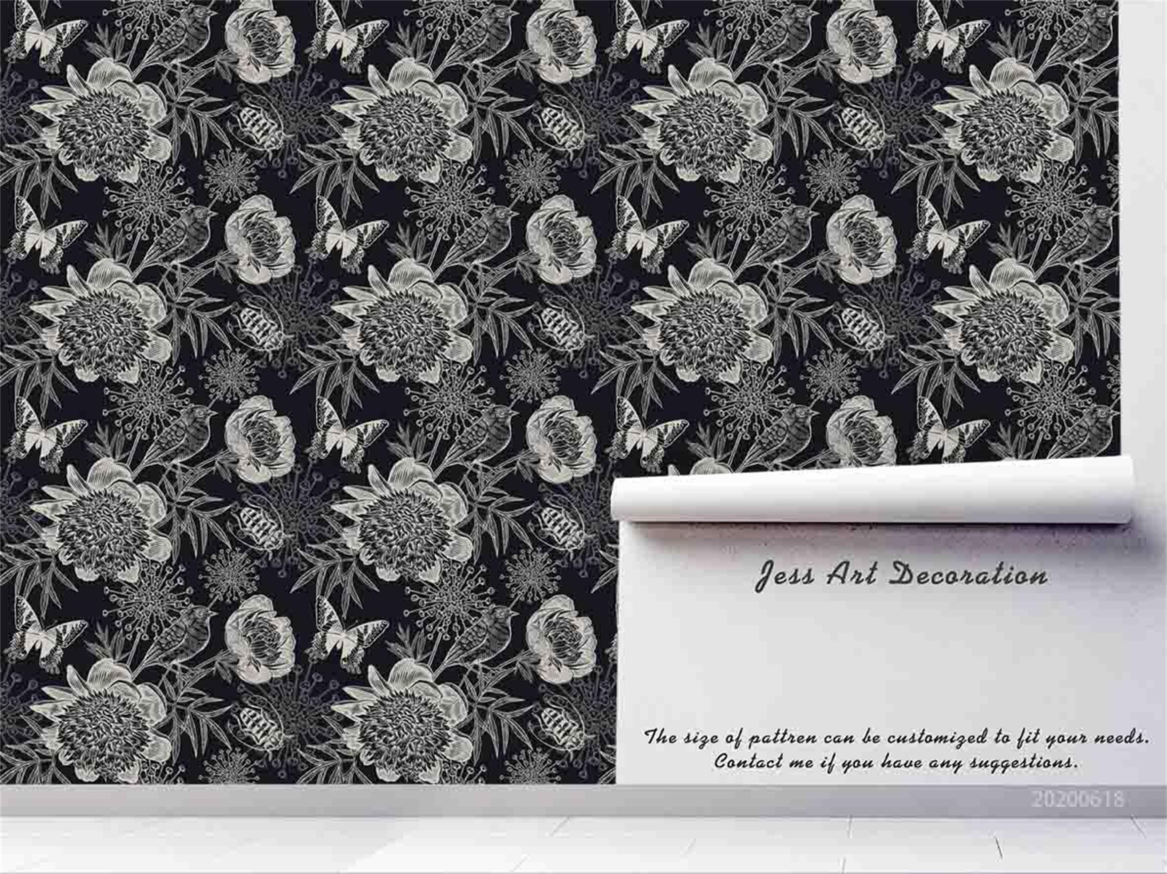 3D Retro Grey Floral Wall Mural Wallpaper A107 LQH- Jess Art Decoration