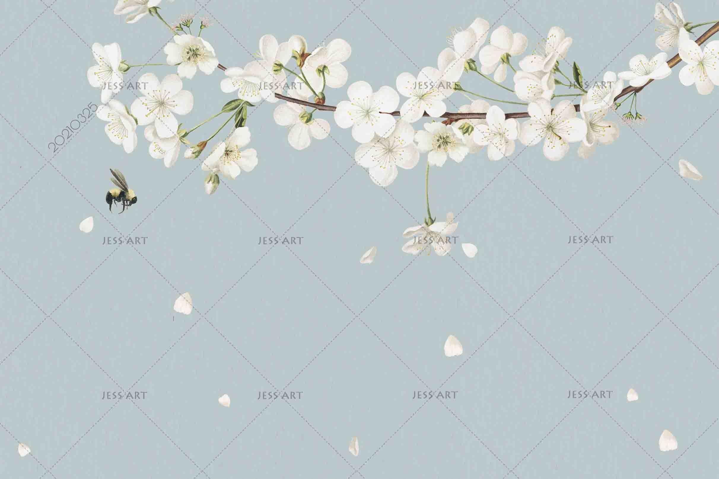 3D White Floral Branch Wall Mural Wallpaper LQH 256- Jess Art Decoration