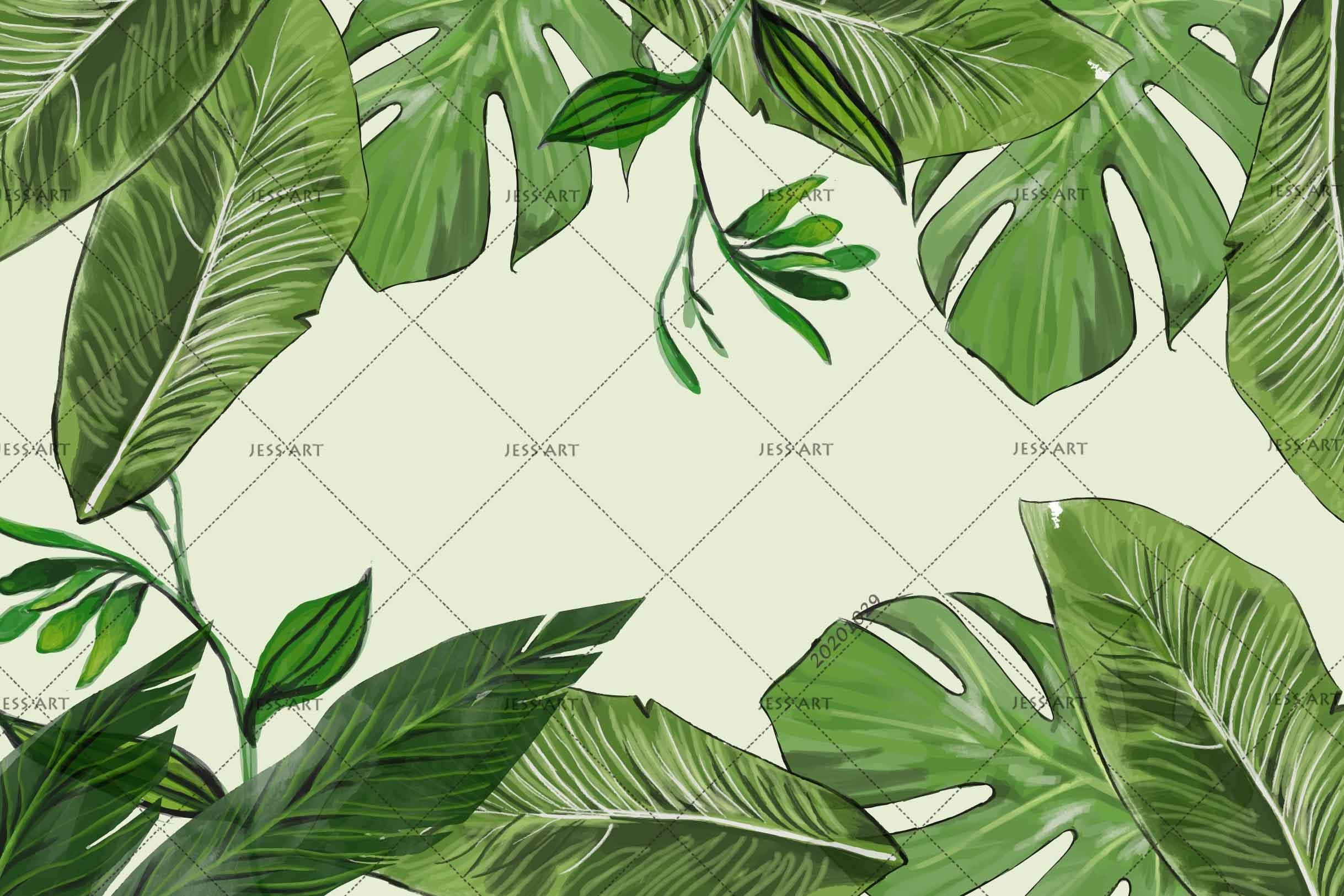 3D Green Botanical Leaves Wall Mural Wallpaper WJ 9784- Jess Art Decoration