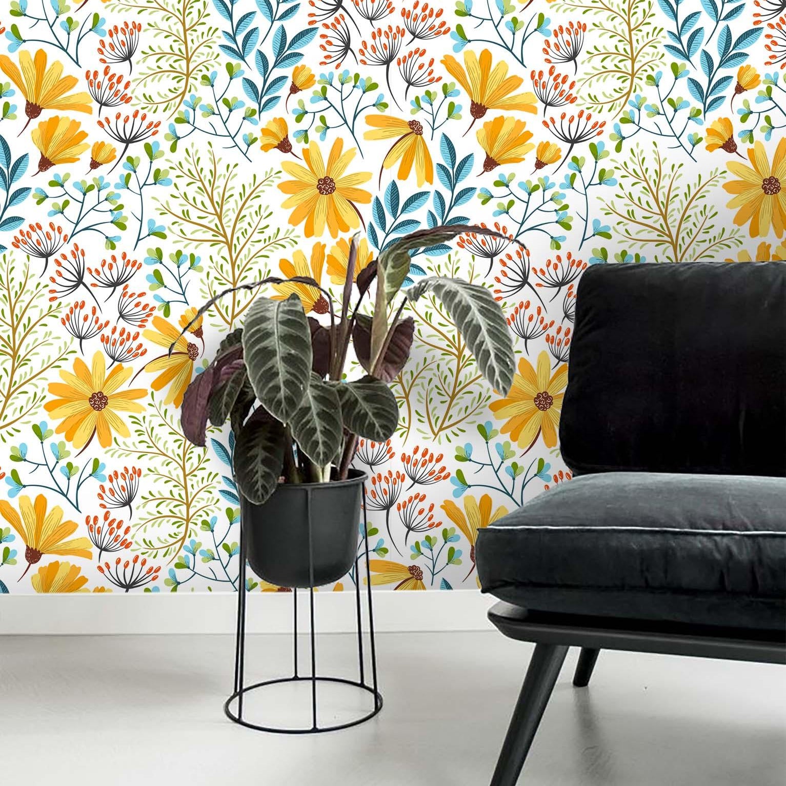 3D Yellow Flowers Leaves Wall Mural Wallpaper 84- Jess Art Decoration