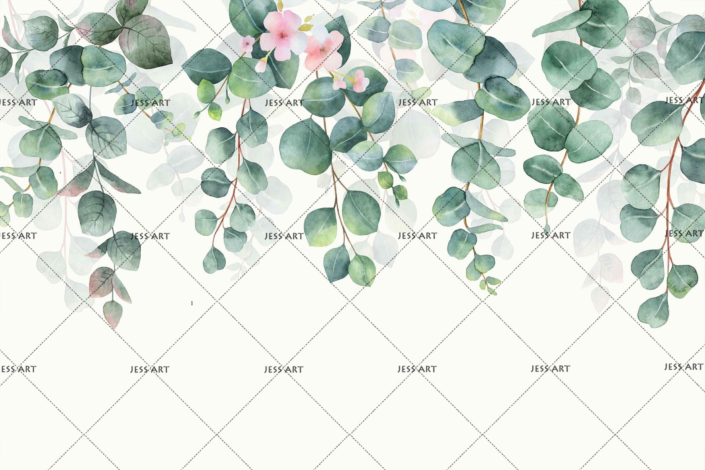 3D Watercolor Green Leaf Floral Wall Mural Wallpaper LQH 12- Jess Art Decoration