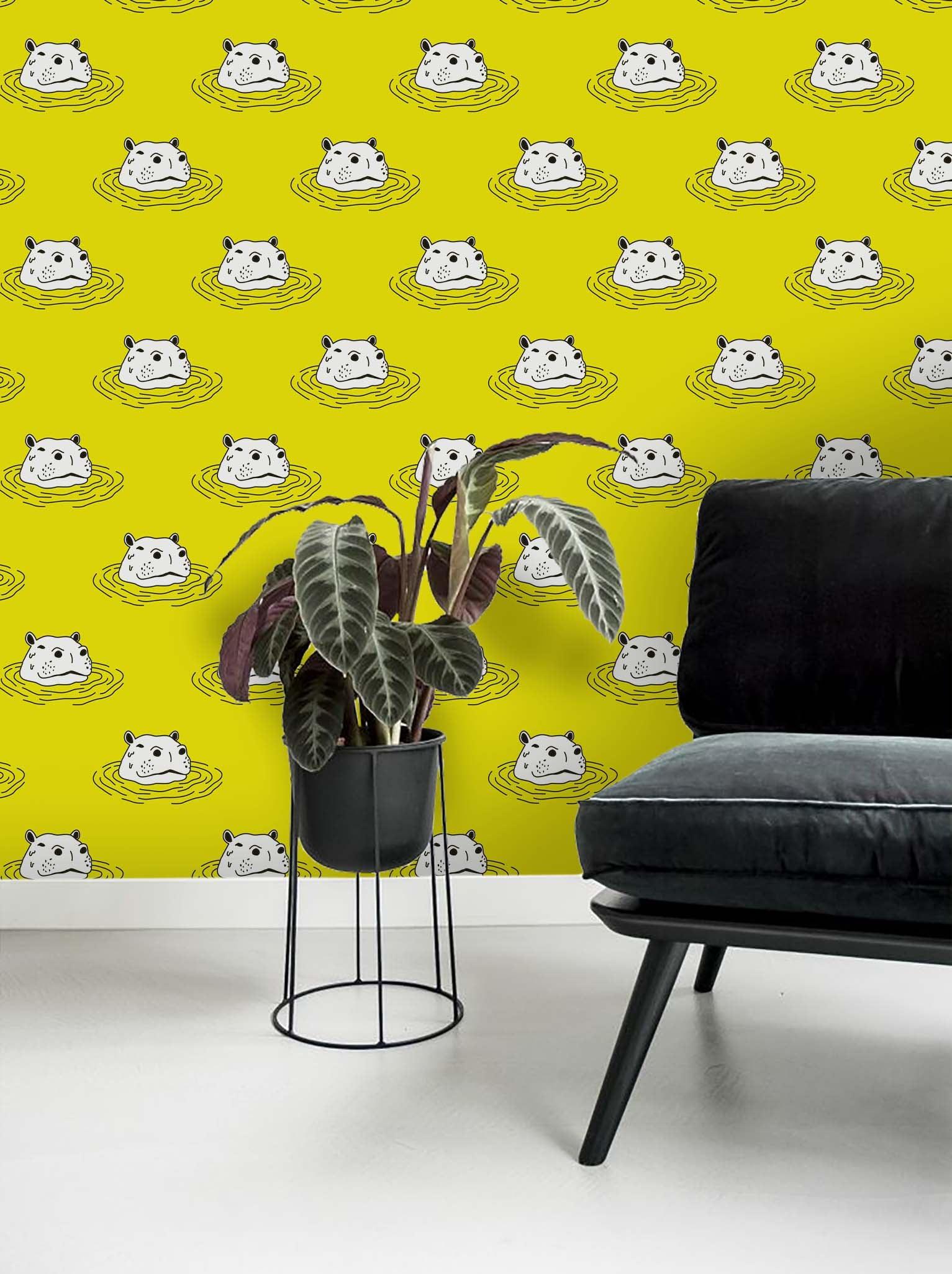 3D Hippo Yellow Wall Mural Wallpaper 115- Jess Art Decoration