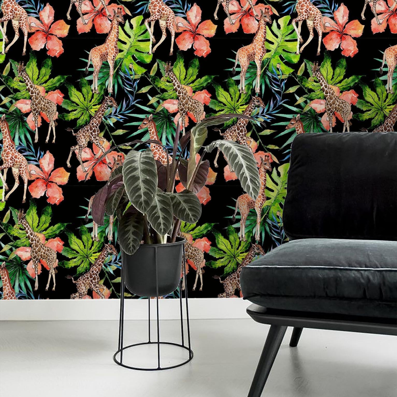 3D Giraffe Flowers Leaves Wall Mural Wallpaper 160- Jess Art Decoration