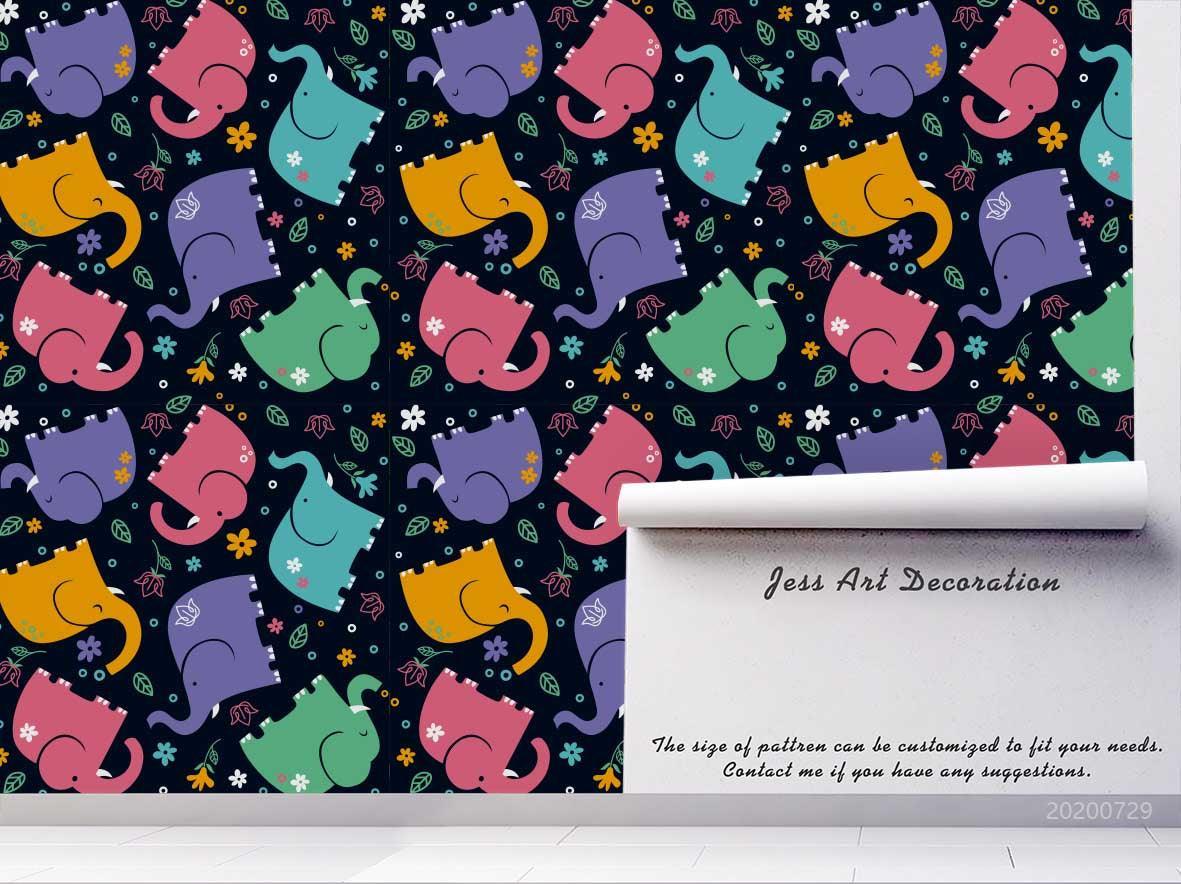 3D Cartoon Colorful Elephant Wall Mural Wallpaper LXL 595- Jess Art Decoration
