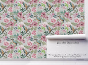 Cartoon Bird Animal Pink Floral Partten Plant Wall Mural Wallpaper LXL- Jess Art Decoration