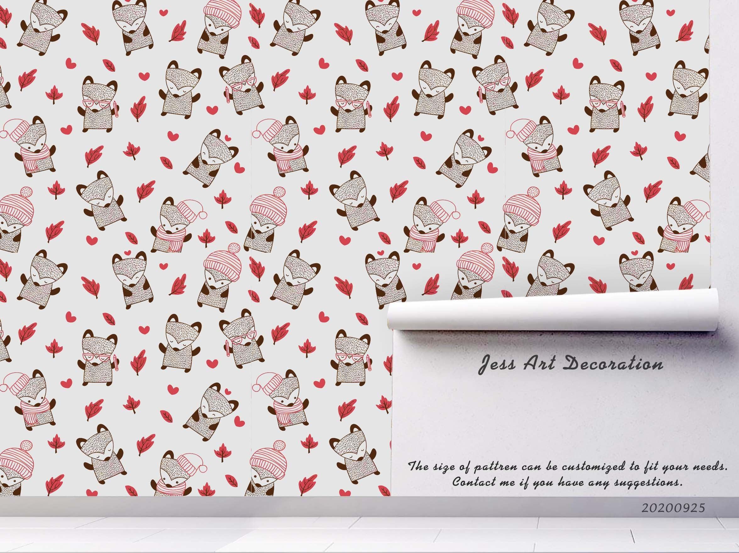 Cartoon Fox Animal Red Maple Plant Wall Mural Wallpaper LXL- Jess Art Decoration