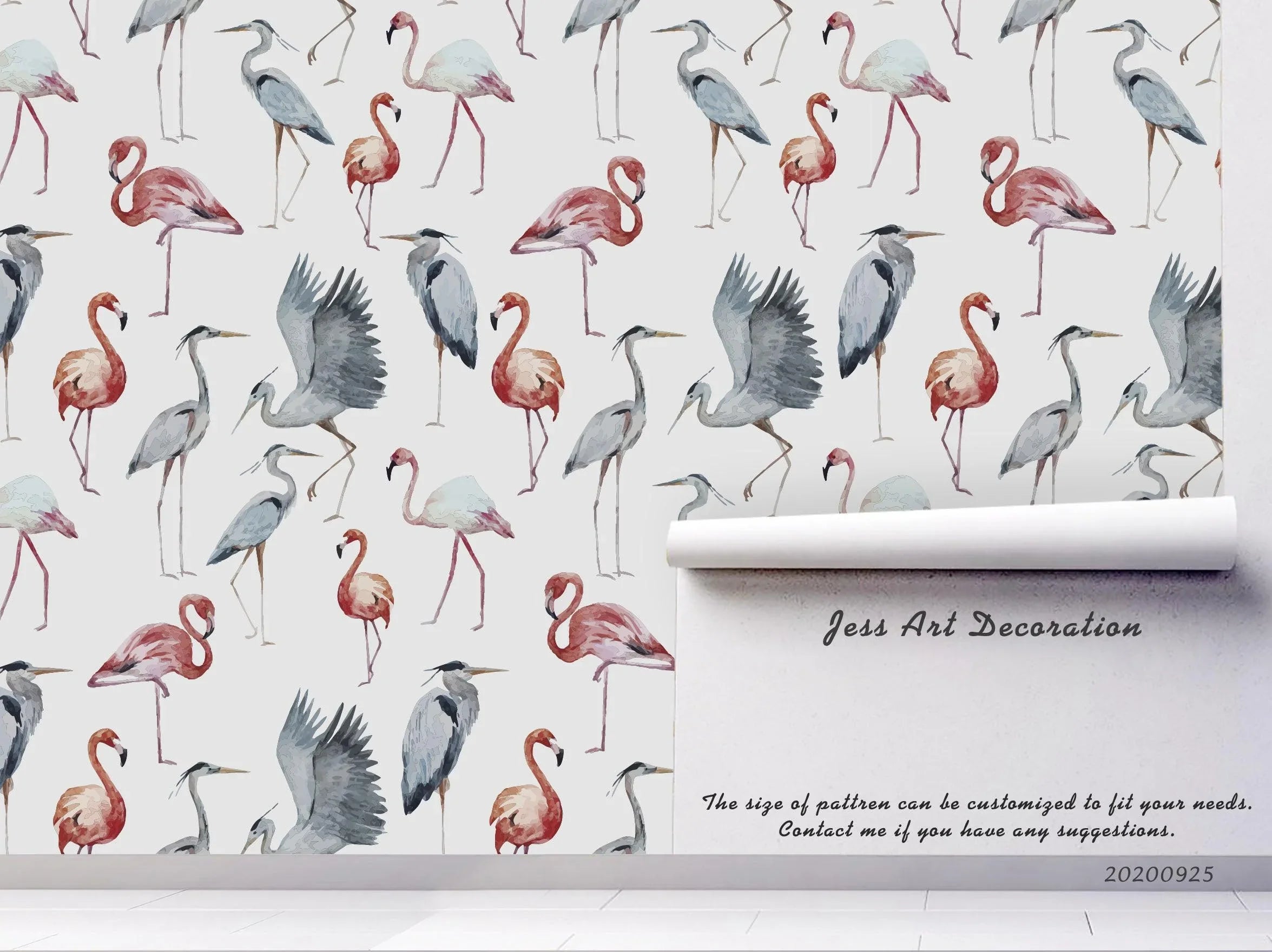 Cartoon Flamingo Crane Bird Animal Wall Mural Wallpaper LXL- Jess Art Decoration
