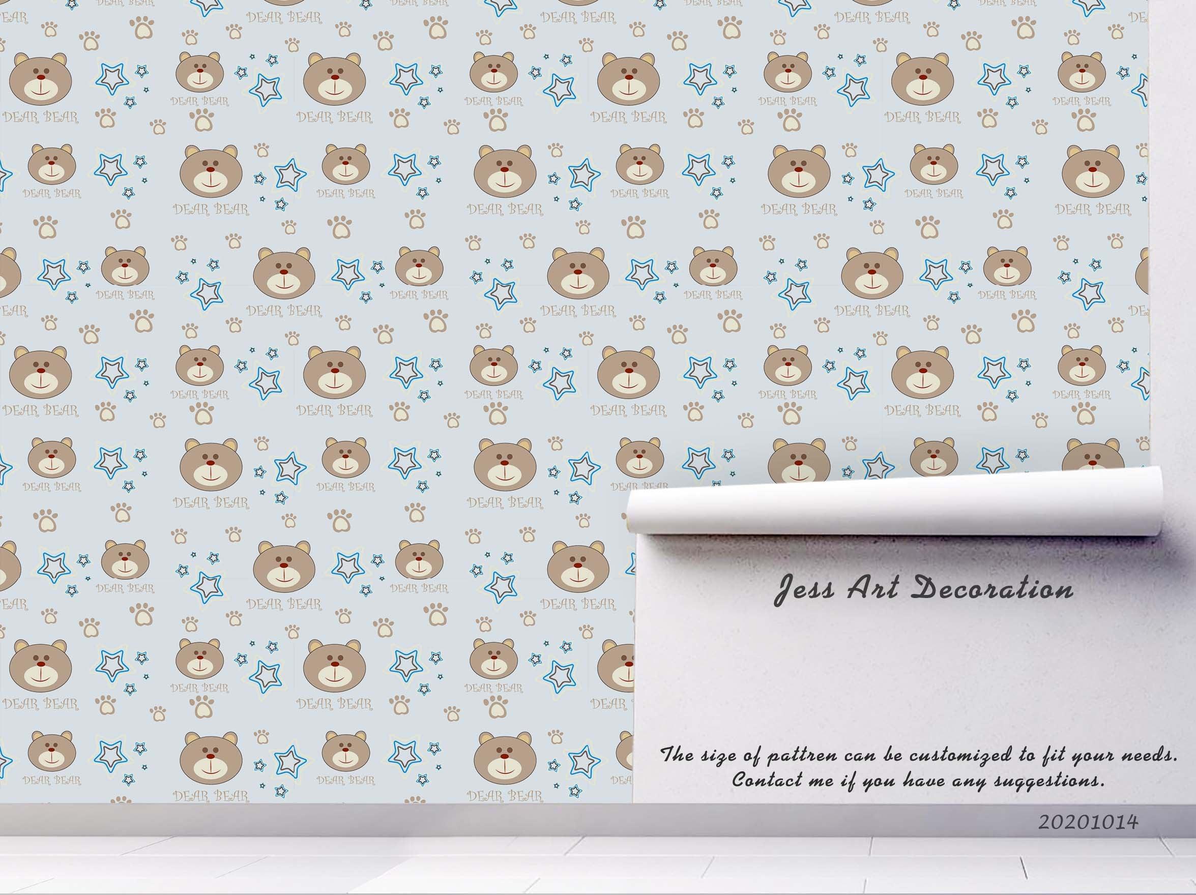 3D Cartoon Cute Animal Bear Star Pattern Wall Mural Wallpaper WJ 5012- Jess Art Decoration