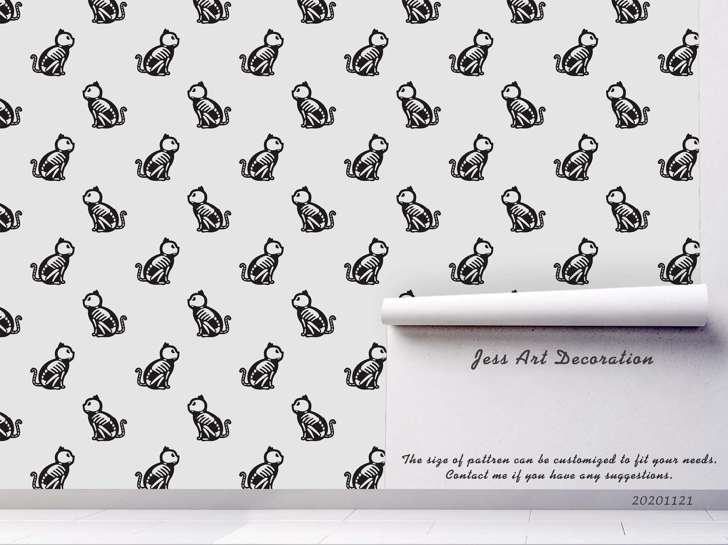 3D Cartoon Hand Drawn Rock Cat Bone Animal Pattern Wall Mural Wallpaper LXL- Jess Art Decoration