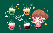 3D Cartoon Green Background Bubble Tea Pearl Tea Milk Tea Shop Wall Mural Wallpaper JN 08- Jess Art Decoration
