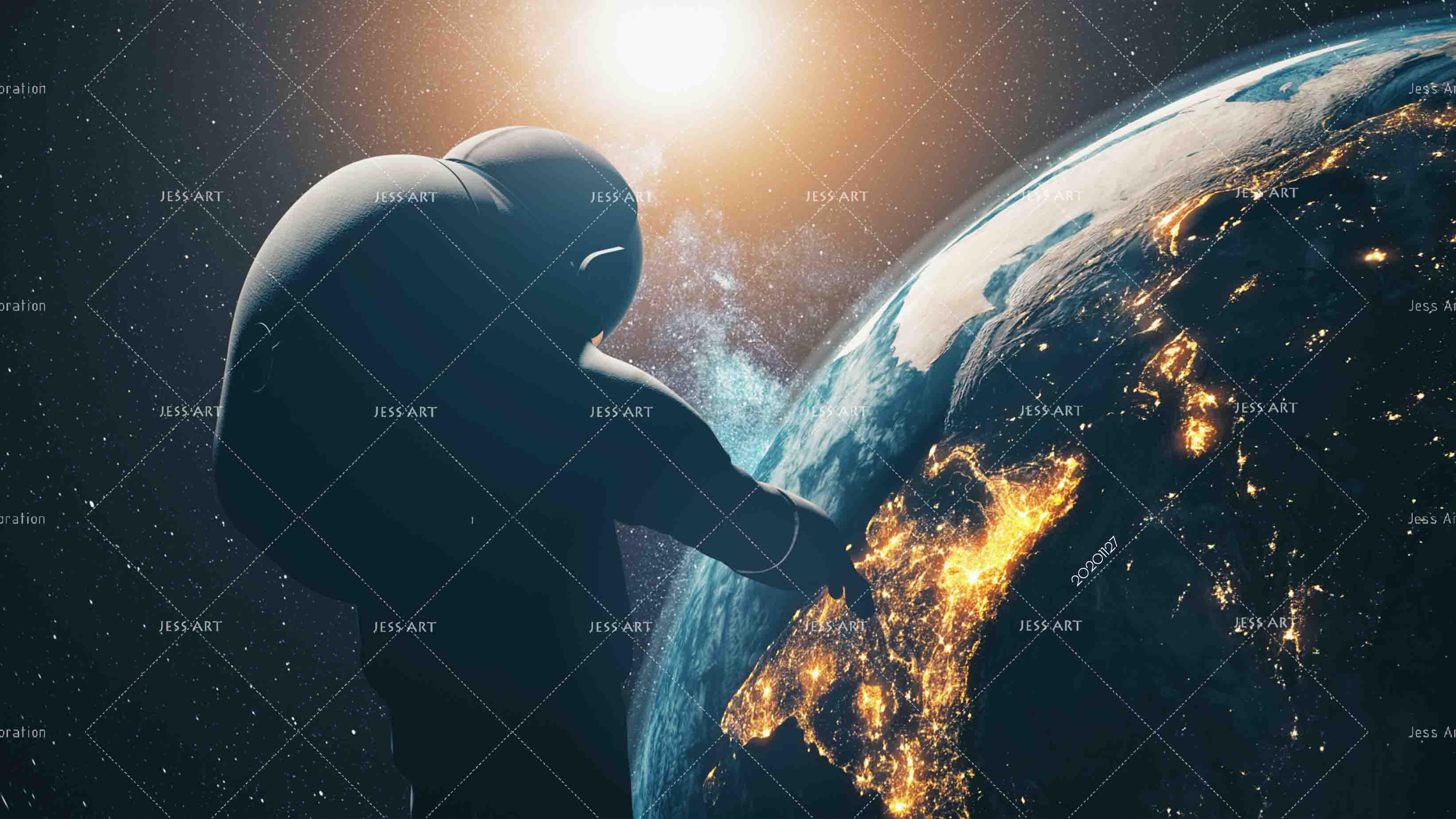 3D Dark Space Silhouette Astronaut Earth Planet Wall Mural Wallpaper LXL- Jess Art Decoration