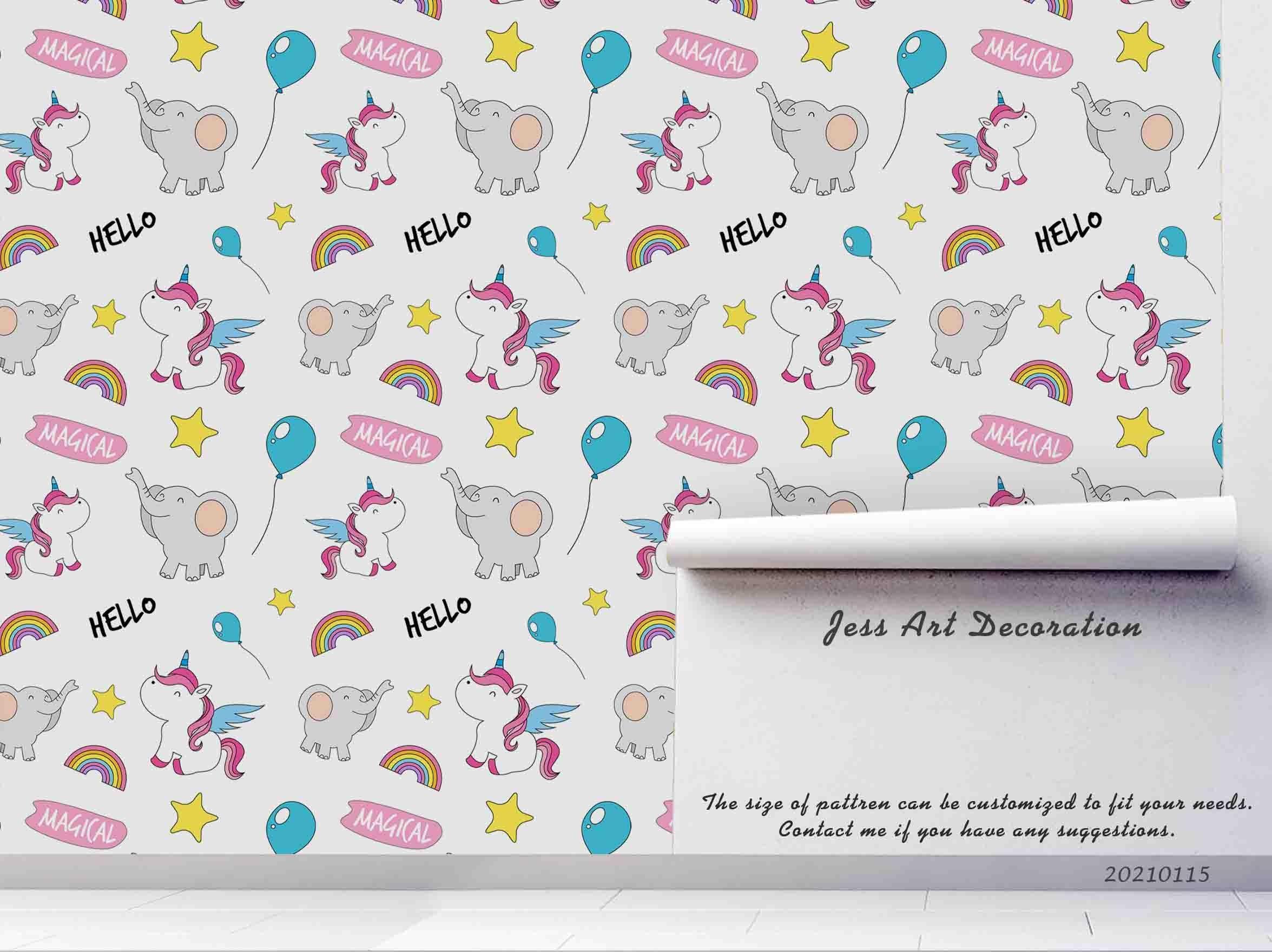 3D Cartoon Animal Unicorn Elephant Rainbow Wall Mural Wallpaper LQH 52- Jess Art Decoration