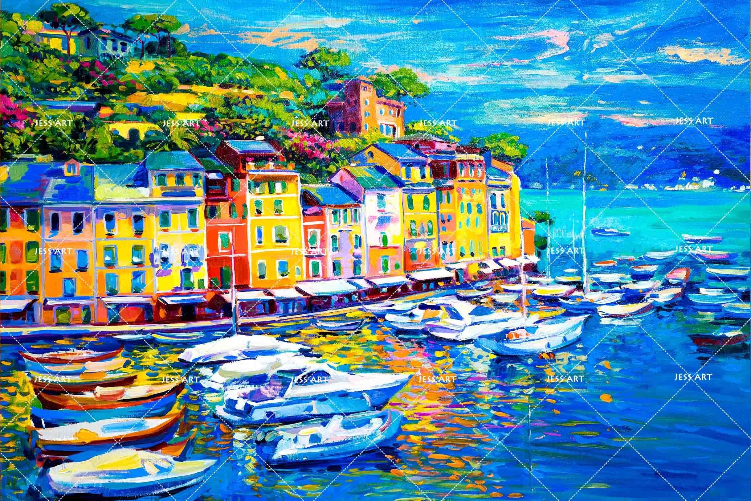 3D City Harbor Yacht Oil Painting Wall Mural Wallpaper SF- Jess Art Decoration