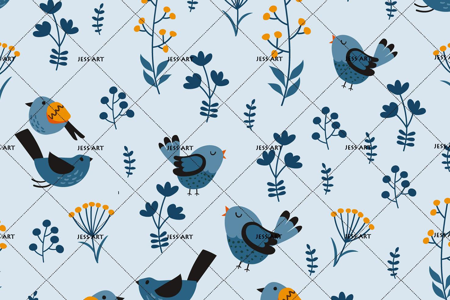 3D Blue Leaf Bird Wall Mural Wallpaper 62- Jess Art Decoration
